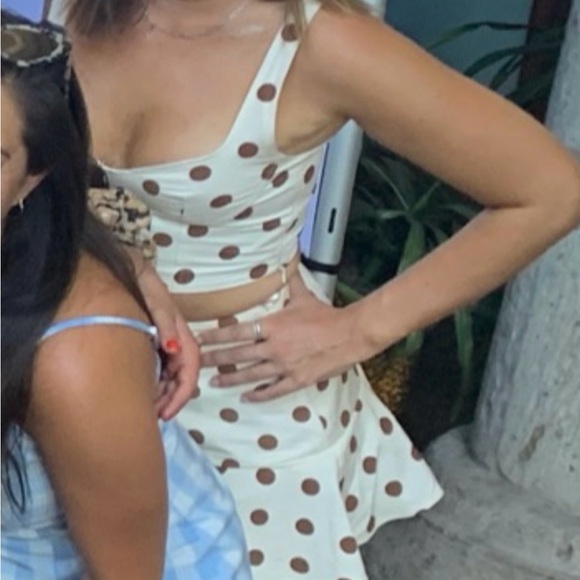 Zara Cream and Brown Polka Dot Mini Skirt & Top Set - Picture 6 of 6